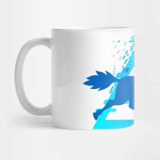 Horse Trotting with a Pixelated Triangular Explosion: Modern Design (blue) Mug